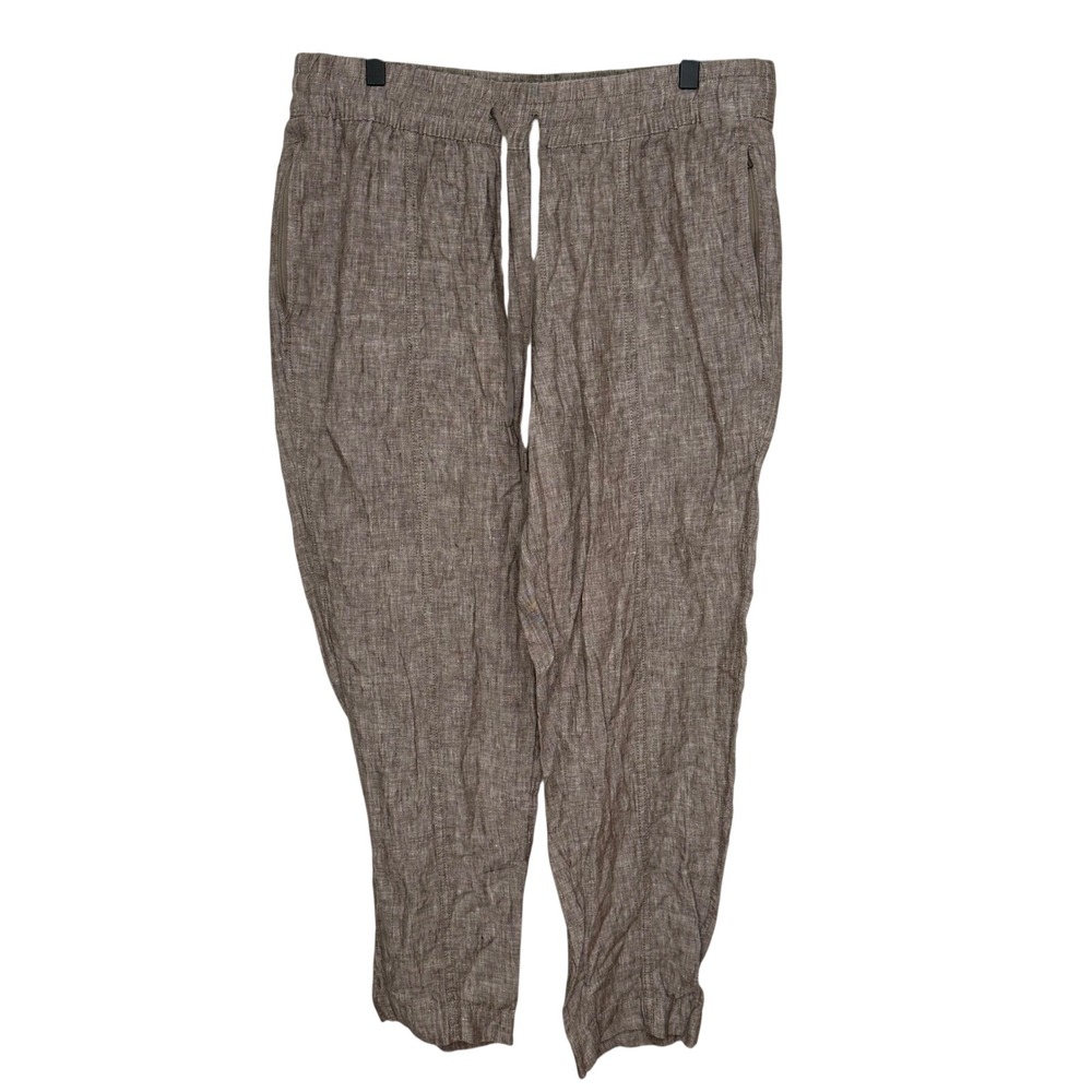 Athleta Linen‎ Blend Drawstring Waist Pants Women's Large Brown Casual Travel